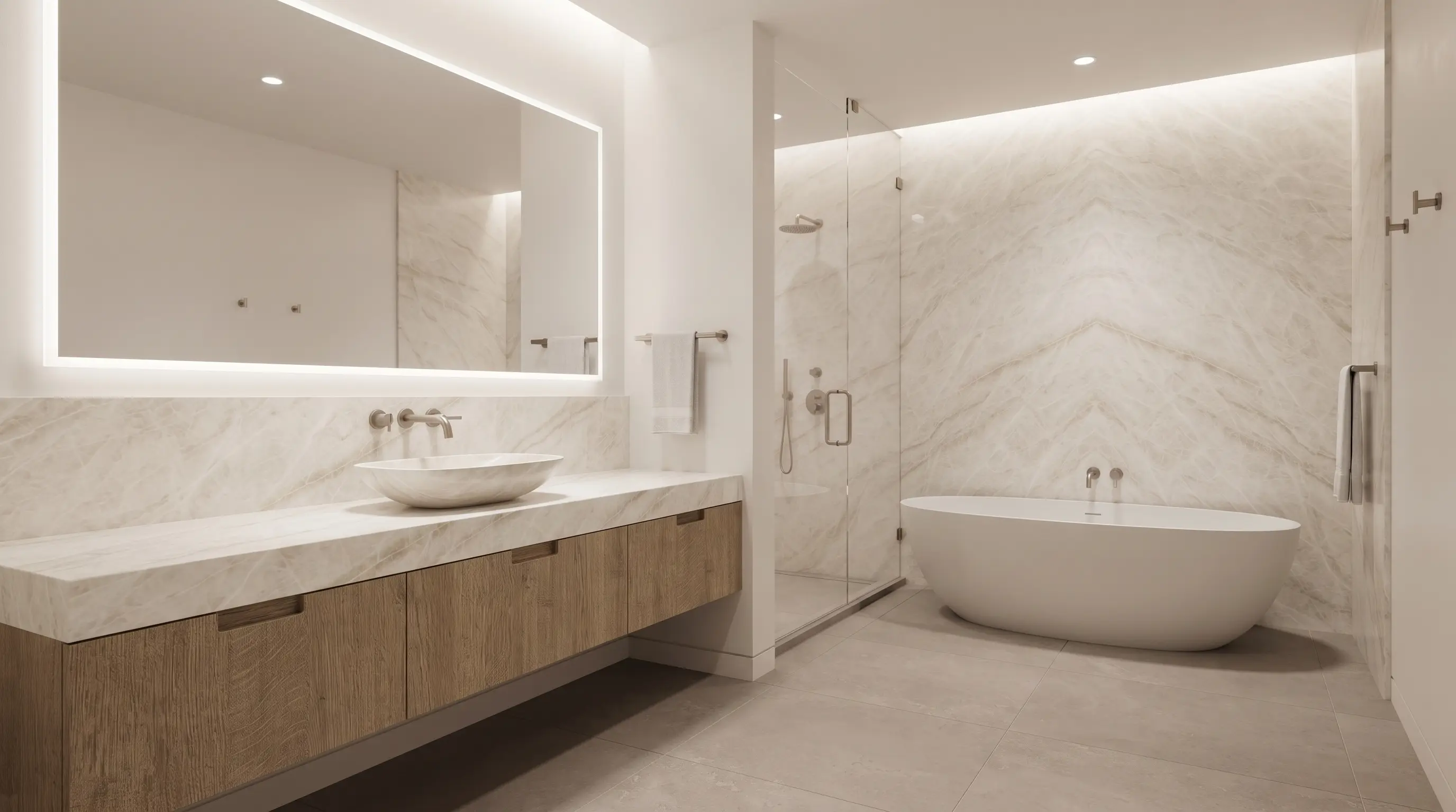 Taj Mahal quartzite bathroom vanity application