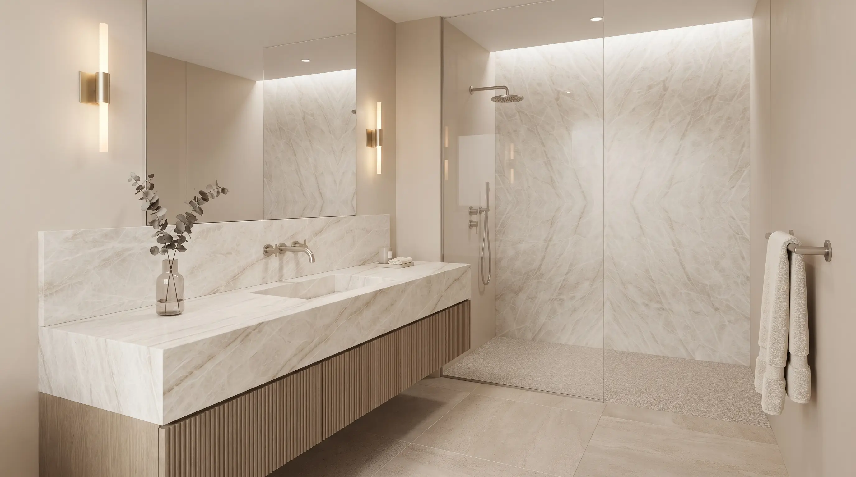 Taj Mahal quartzite bathroom and shower surface