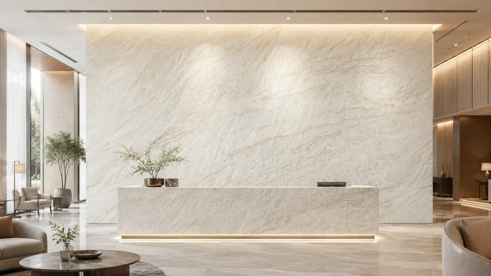 Taj Mahal quartzite commercial reception counter