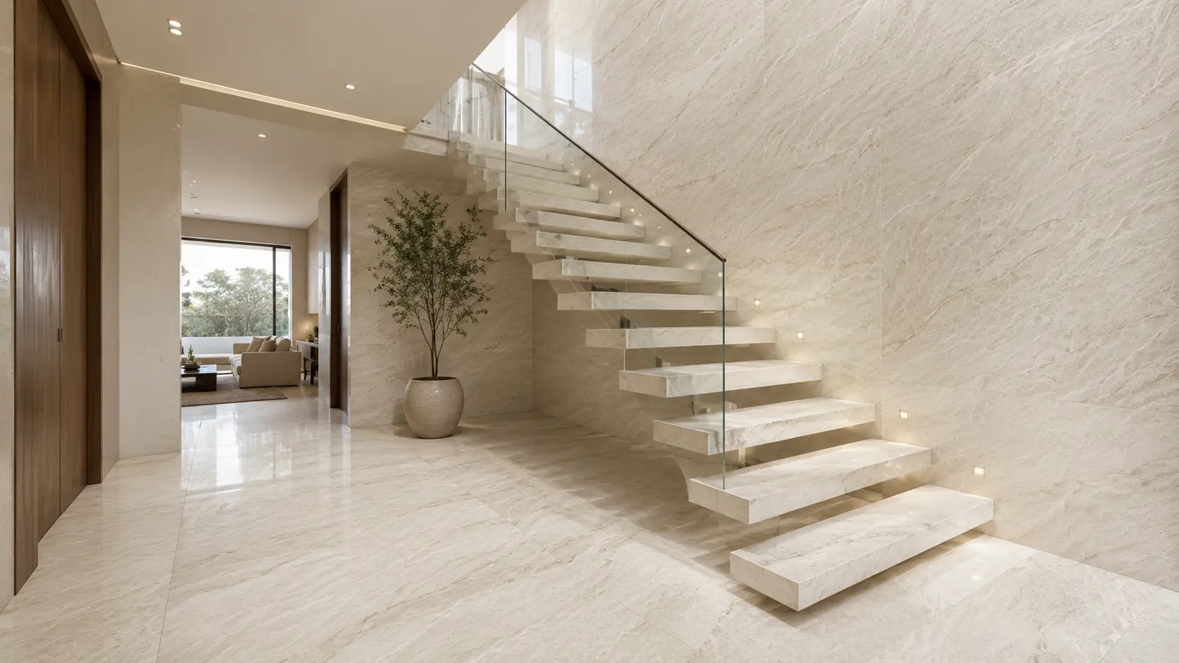 Taj Mahal quartzite staircase wall and floor project