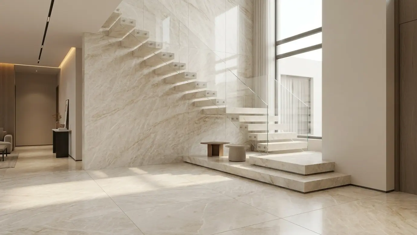 Taj Mahal quartzite wall floor and staircase application