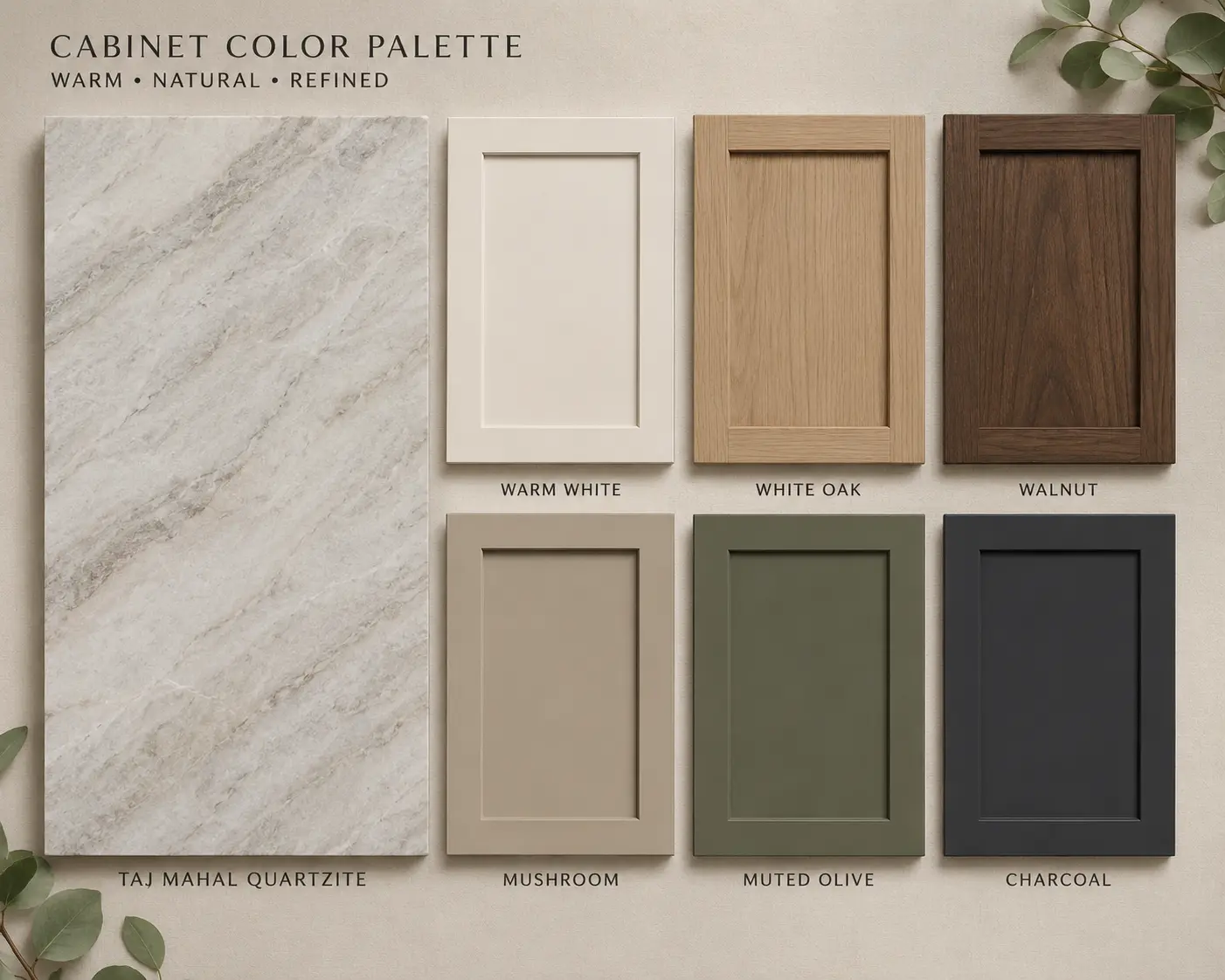 Cabinet colors that coordinate with Taj Mahal Quartzite
