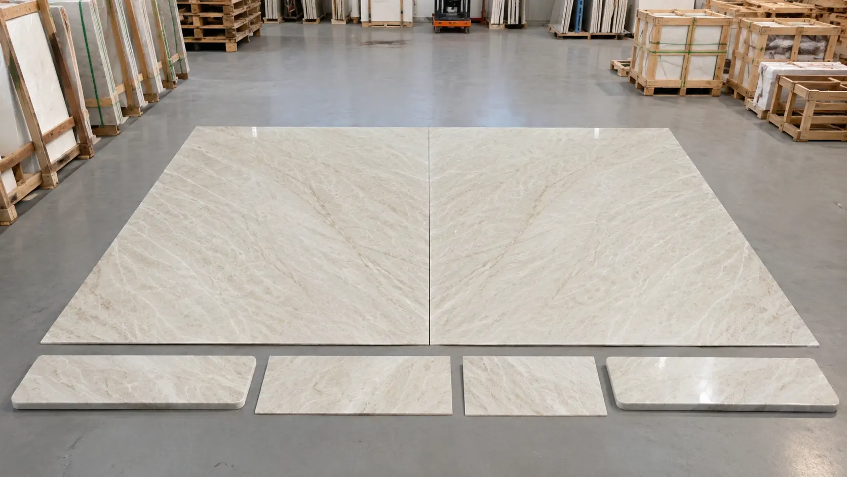 Taj Mahal Quartzite bookmatch dry layout for vein matching