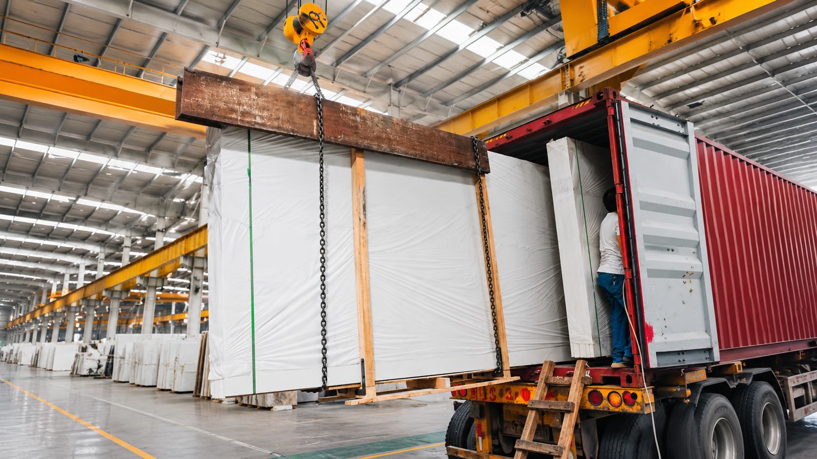 Container loading for Taj Mahal quartzite slabs
