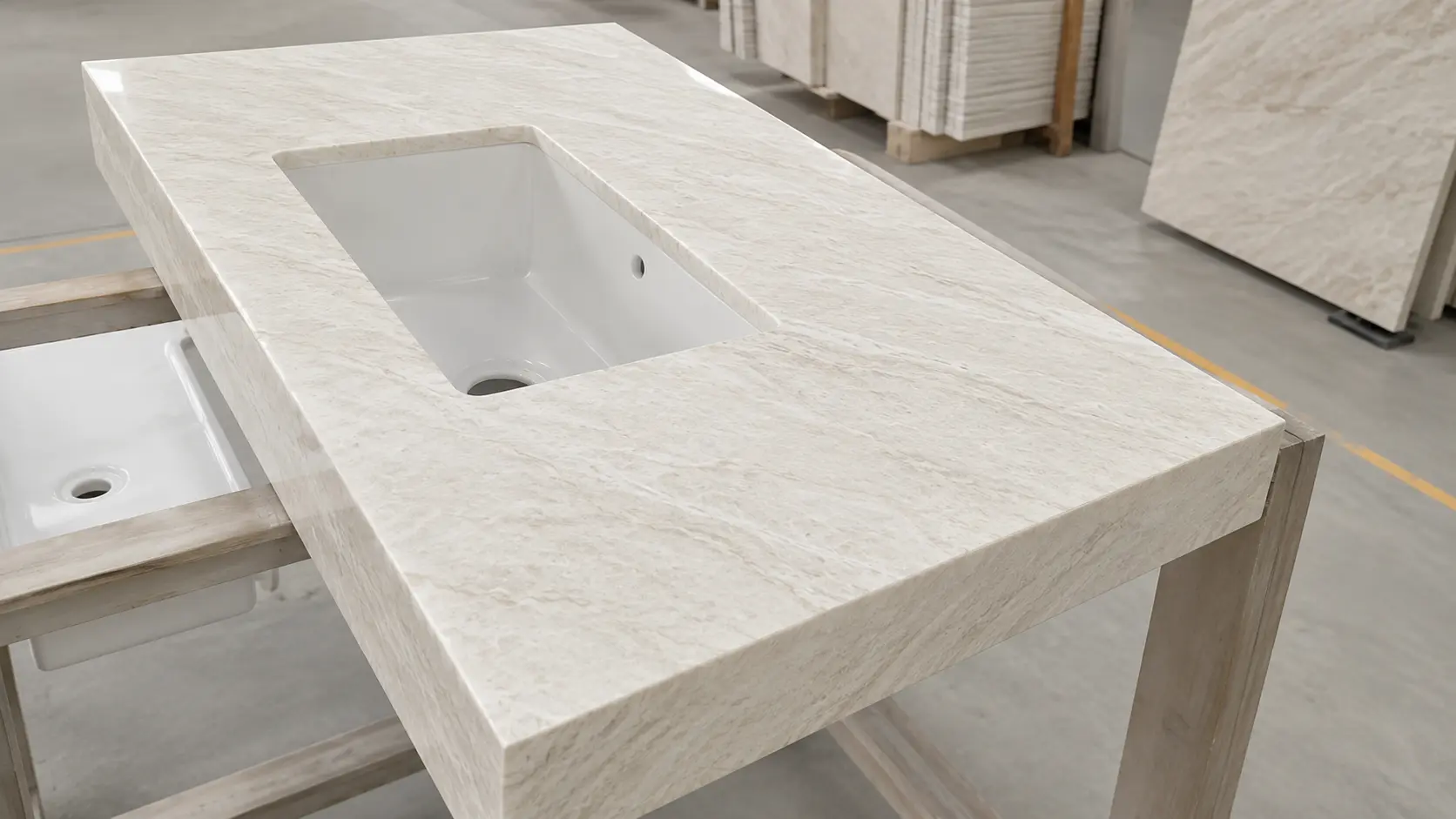 Taj Mahal quartzite sink countertop fabrication