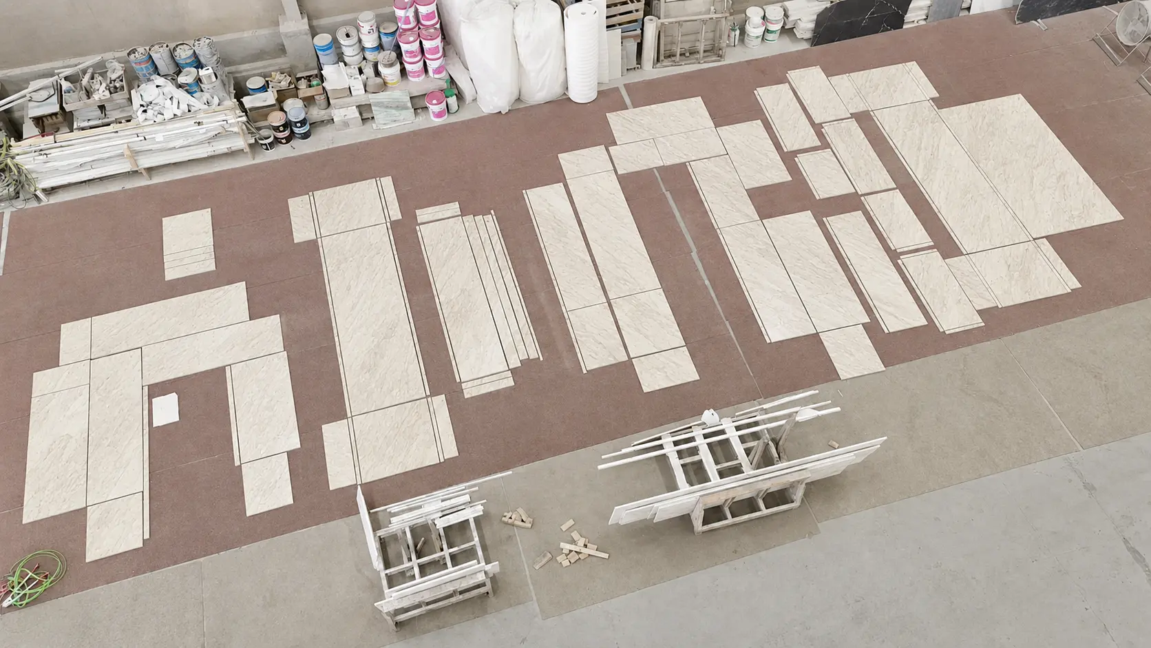 Taj Mahal quartzite floor panels in factory