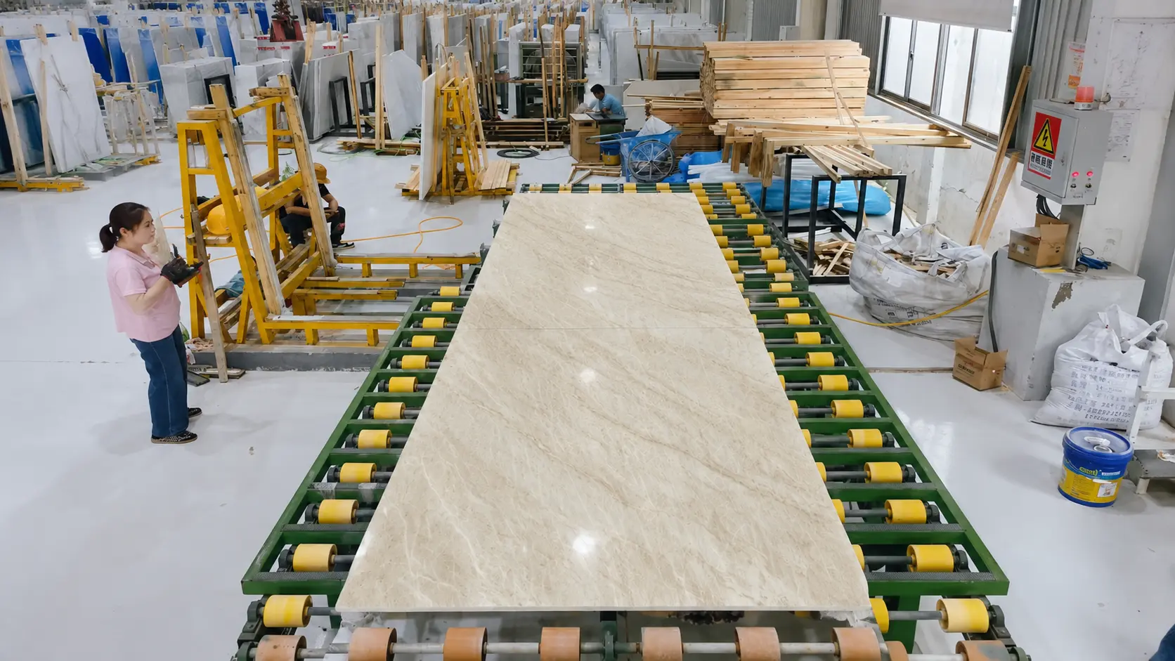 Taj Mahal quartzite processing and inspection