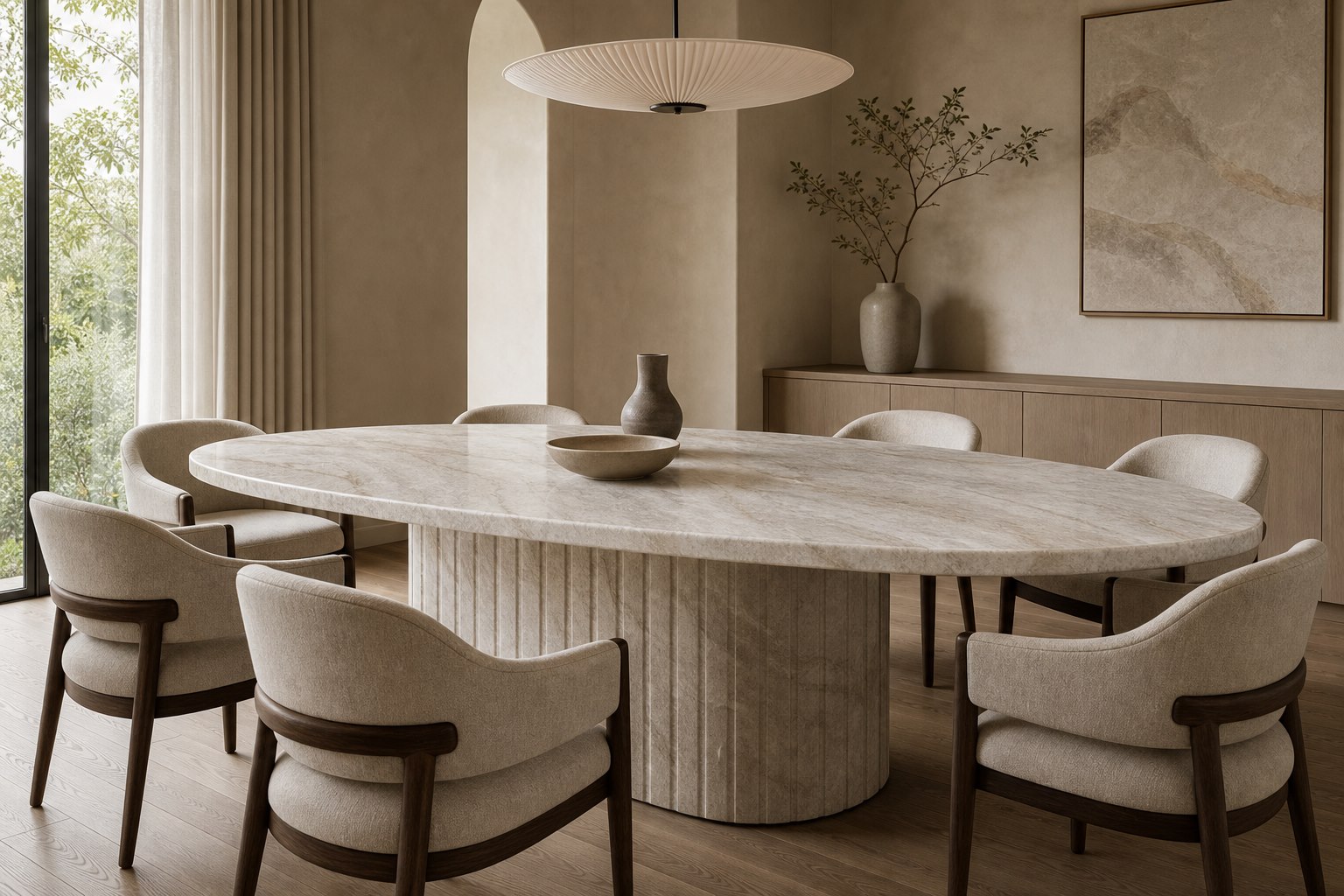 Custom Taj Mahal quartzite dining table visualization