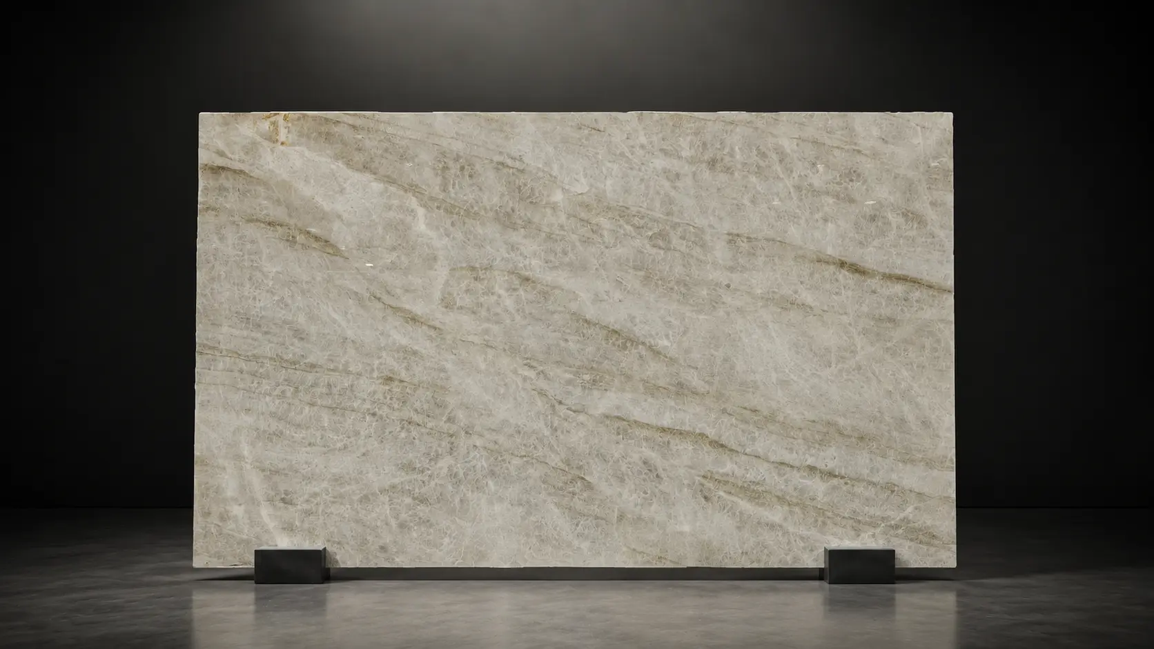 Natural Taj Mahal quartzite slab with warm ivory background and soft veining