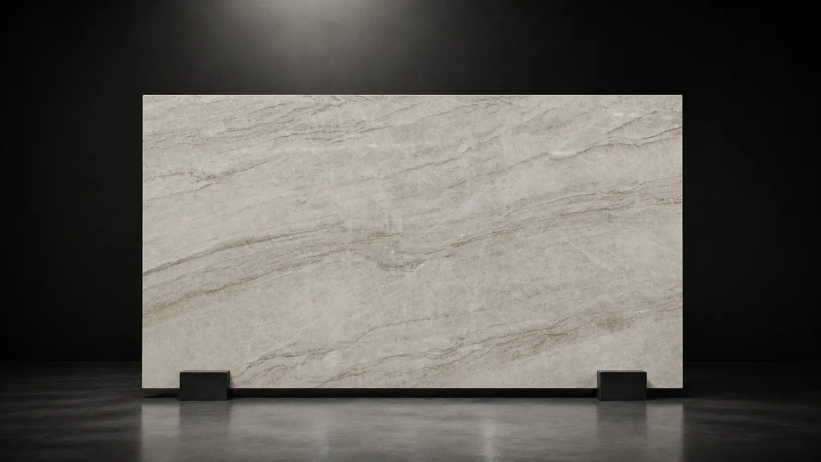 Taj Mahal inspired quartz slab with consistent warm veining