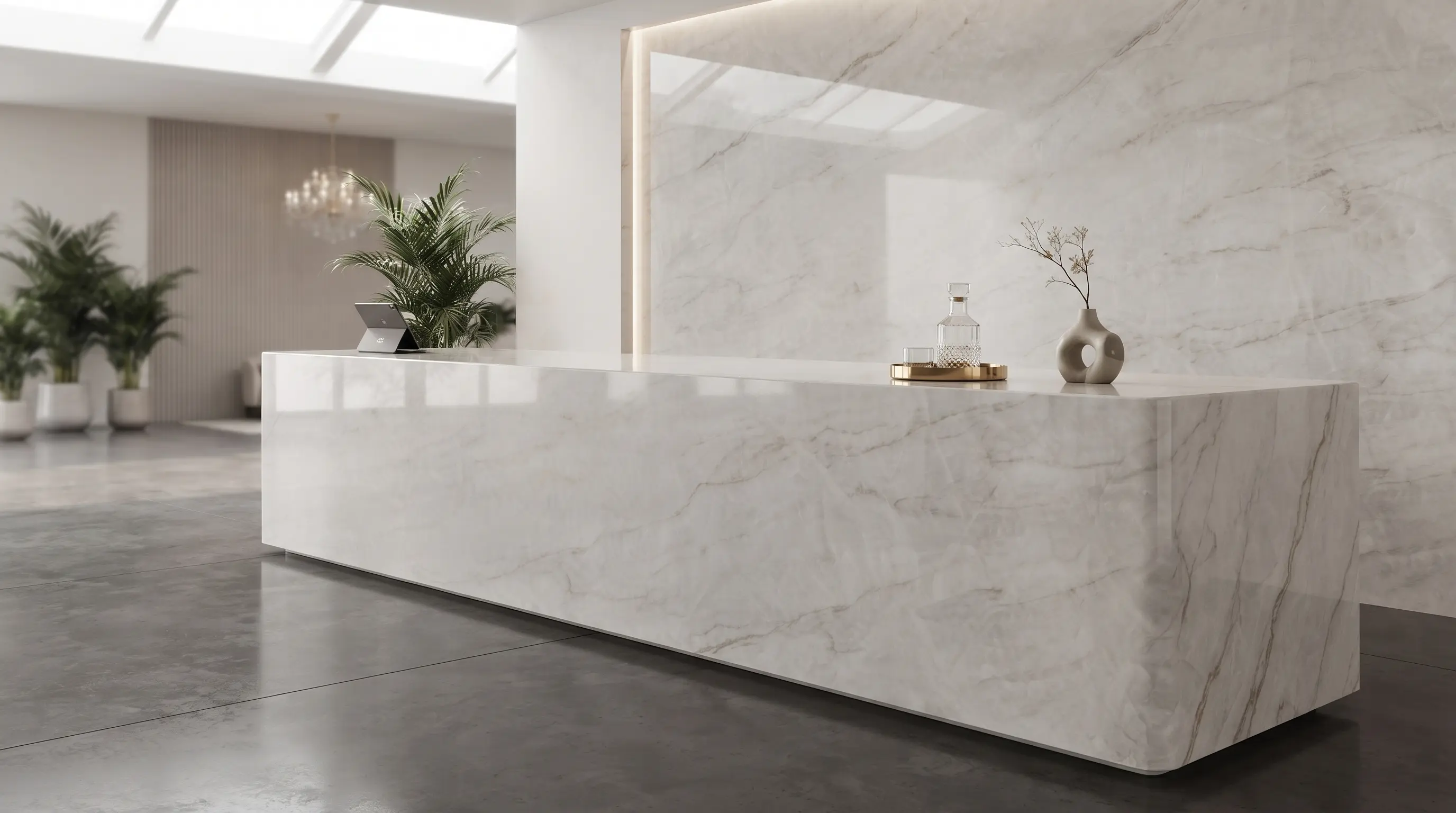 Taj Mahal inspired quartz engineered quartz slab 05 reception counter